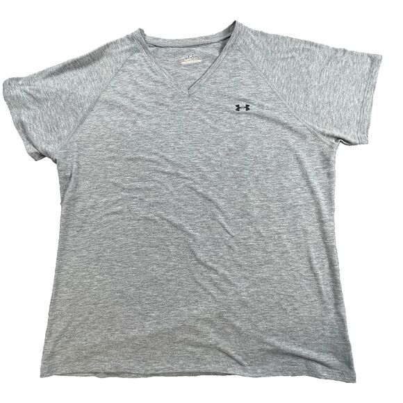 Under Armour Top Women's Large Gray V-Neck HeatGear Active Wear Lg - Picture 1 of 5